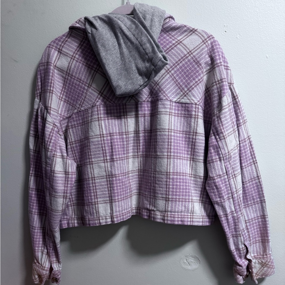 Aeropostale Purple Plaid Jacket with Gray Hood